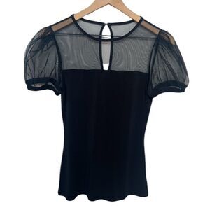 Express Puff Sleeve Mesh Short Sleeve Black Top Size Small Keyhole Back Shirt